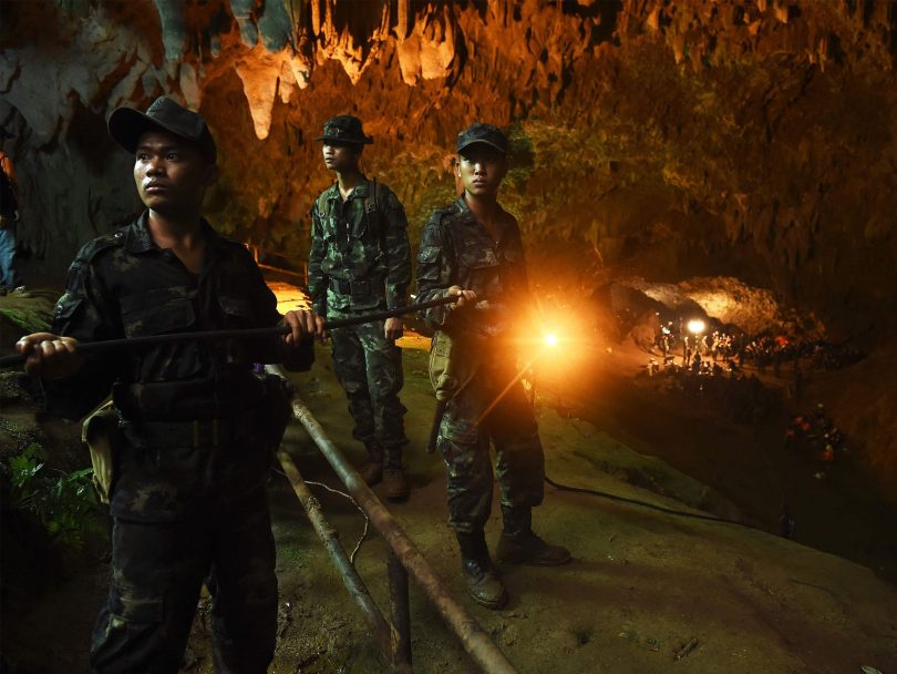 Efforts to rescue boys’ football team trapped in flooded Thai cave hindered by conditions