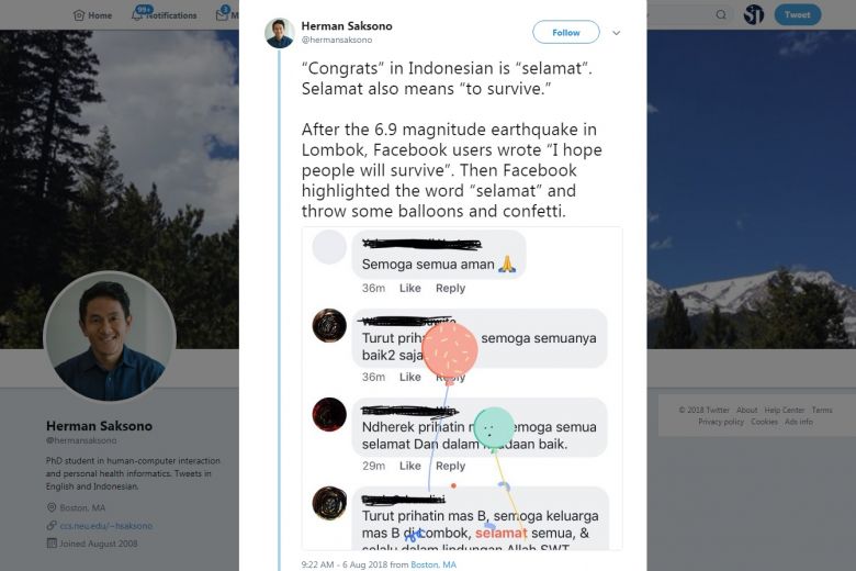 FB apologizes for Lombok quake balloons blunder |
