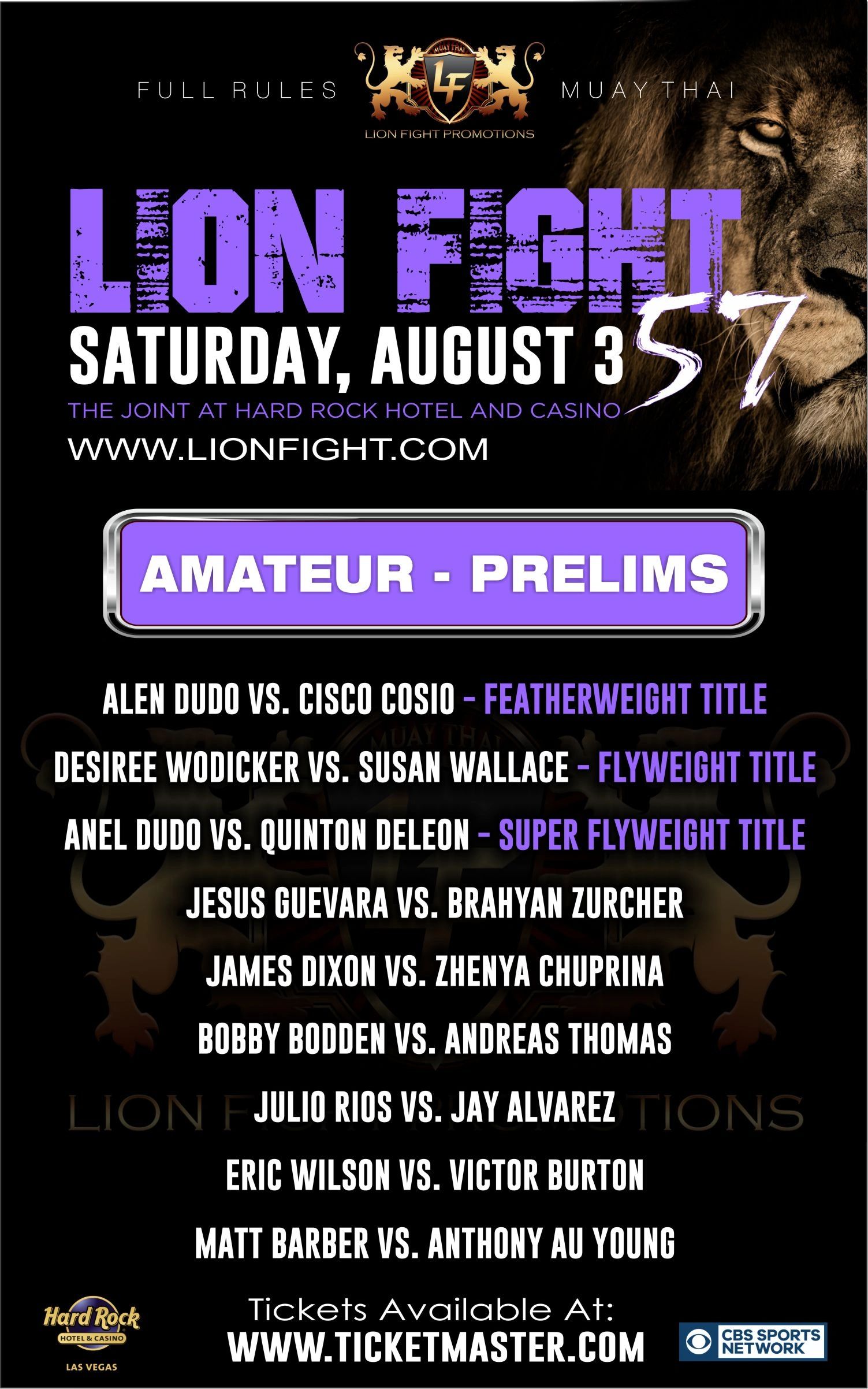 Lion Fight 57 featuring top amateurs in preliminary bouts