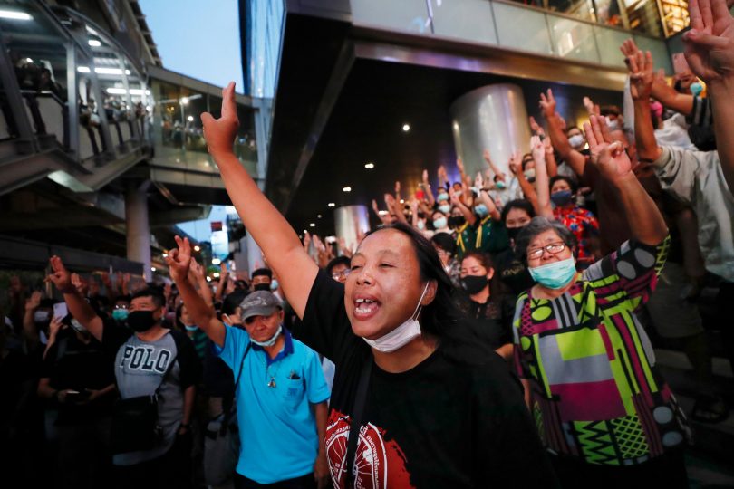 Thailand protesters take to street to mock fashion show Street demonstrators Protesters Power Maha Vajiralongkorn