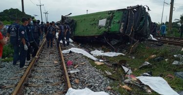 Bus-train collision in central Thailand leaves 17 dead Thailand train Bangkok AP People
