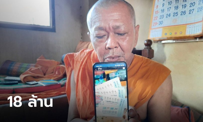 ฮือฮา พระลูกวัดเมืองนนท์ ดวงเฮงถูกหวยรางวัลที่ 1 รับเละ 18 ล้าน