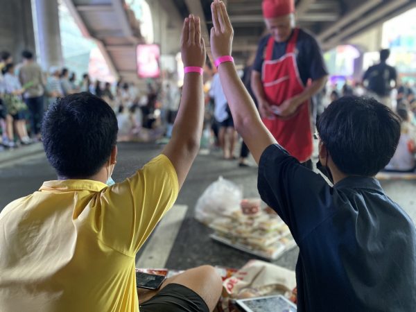 Young protesters gather around Siam Square BTS station in Bangkok