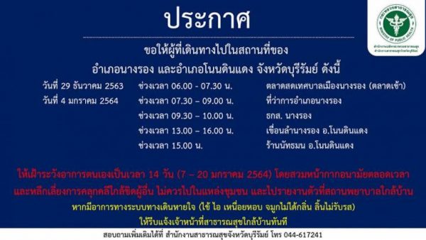 Thailand’s Buri Ram records its first COVID-19 case in 280 days