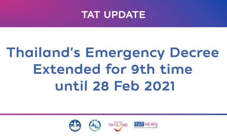 Thailand extends the emergency decree for the ninth time until 28 February 2021 to curb COVID-19