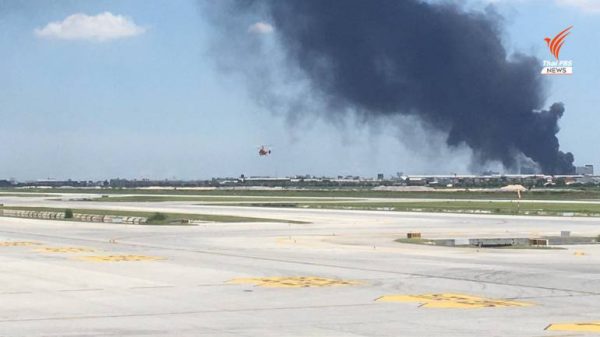Bangkok’s Suvarnabhumi Airport remains open, despite clouds of black smoke over parts of it