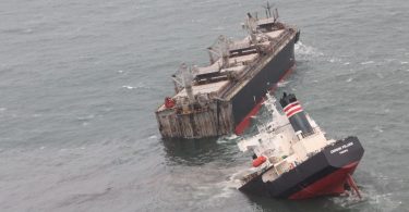 Cargo ship spilling oil off coast of Japan after running aground and splitting in two